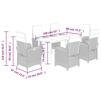 7-Delige Tuinset Met Kussens Poly Rattan Grijs