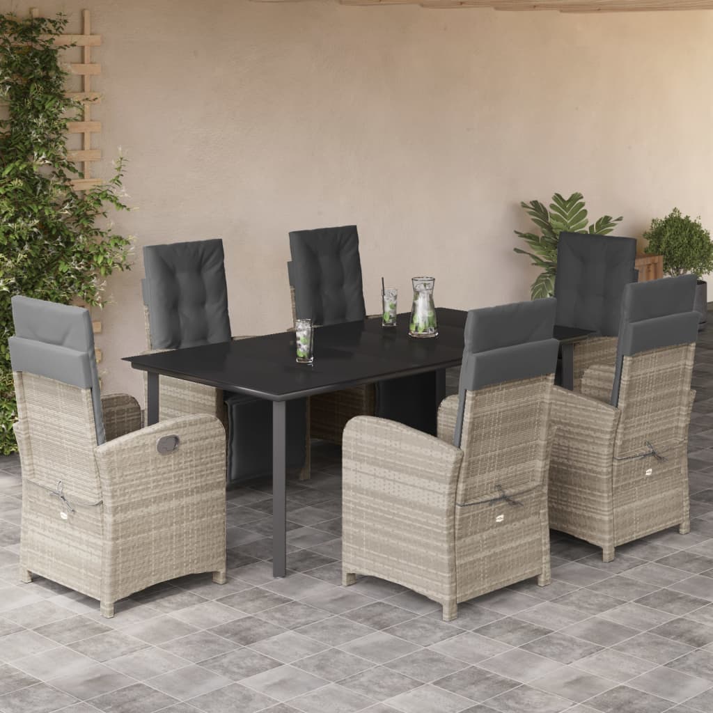7-Delige Tuinset Met Kussens Poly Rattan Grijs 6 200 cm tafellengte