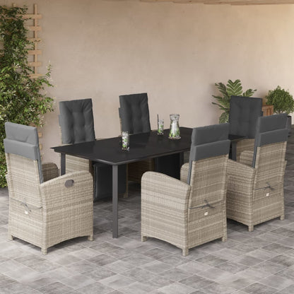 7-Delige Tuinset Met Kussens Poly Rattan Grijs 6 200 cm tafellengte