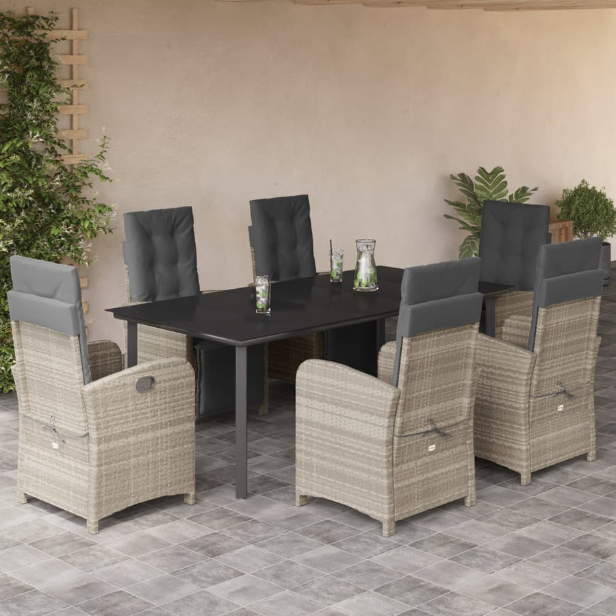 7-Delige Tuinset Met Kussens Poly Rattan Grijs 6 200 cm tafellengte