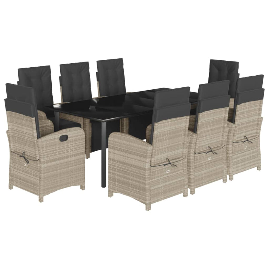 9-Delige Tuinset Met Kussens Poly Rattan Lichtgrijs 8 200 cm tafellengte
