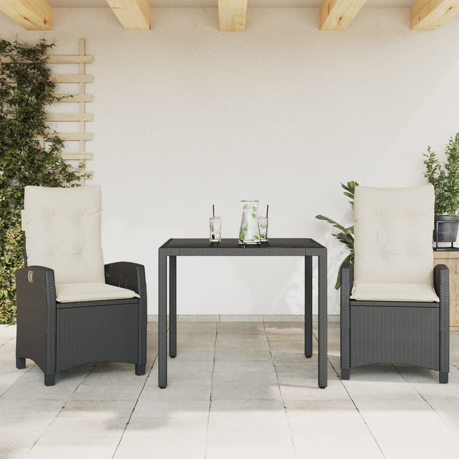 3-Delige Tuinset Met Kussens Poly Rattan Zwart 2 90 cm tafellengte