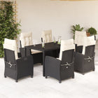 7-Piece Poly Rattan Garden Set with Cushions Black