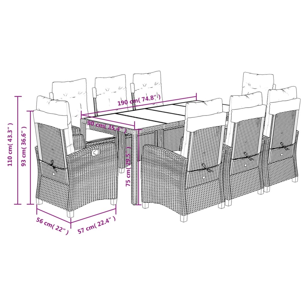 9-Delige Tuinset Poly Rattan Zwart