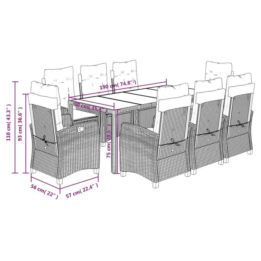 9-Delige Tuinset Poly Rattan Zwart