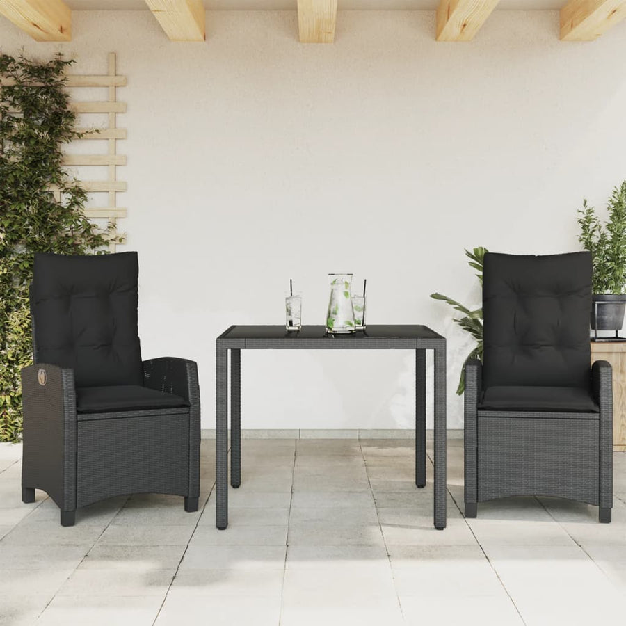 3-Delige Tuinset Met Kussens Poly Rattan Zwart 2 90 cm tafellengte