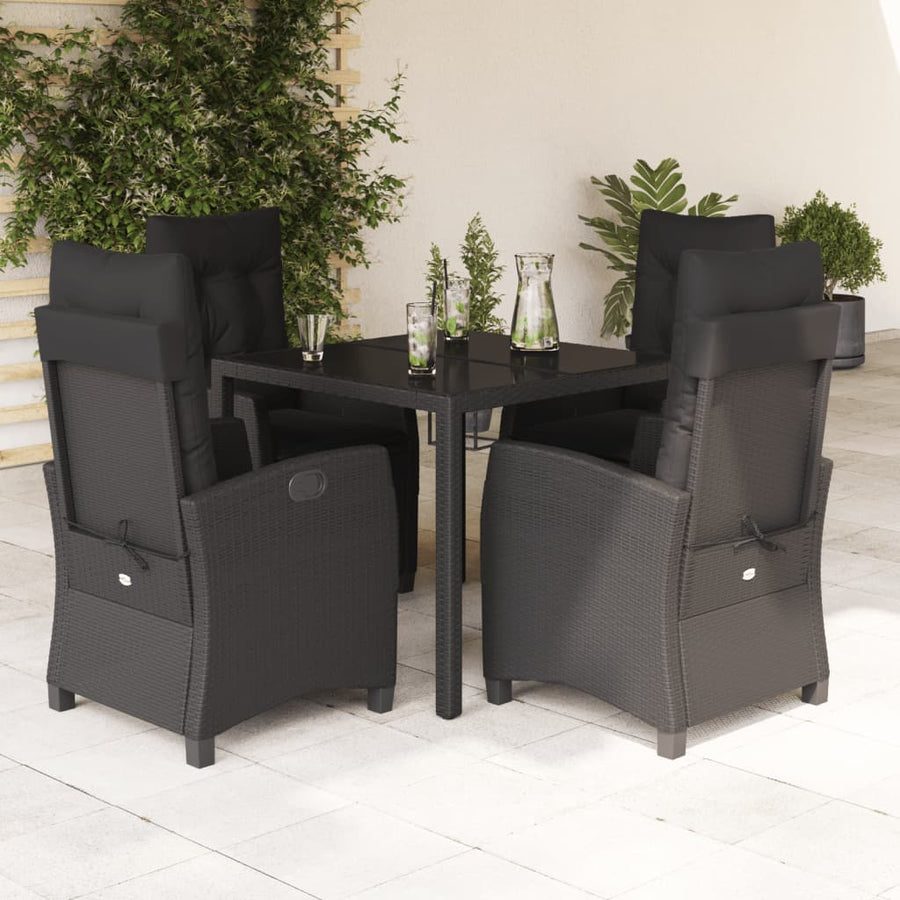 5-Delige Tuinset Met Kussens Poly Rattan Zwart 4 90 cm tafellengte