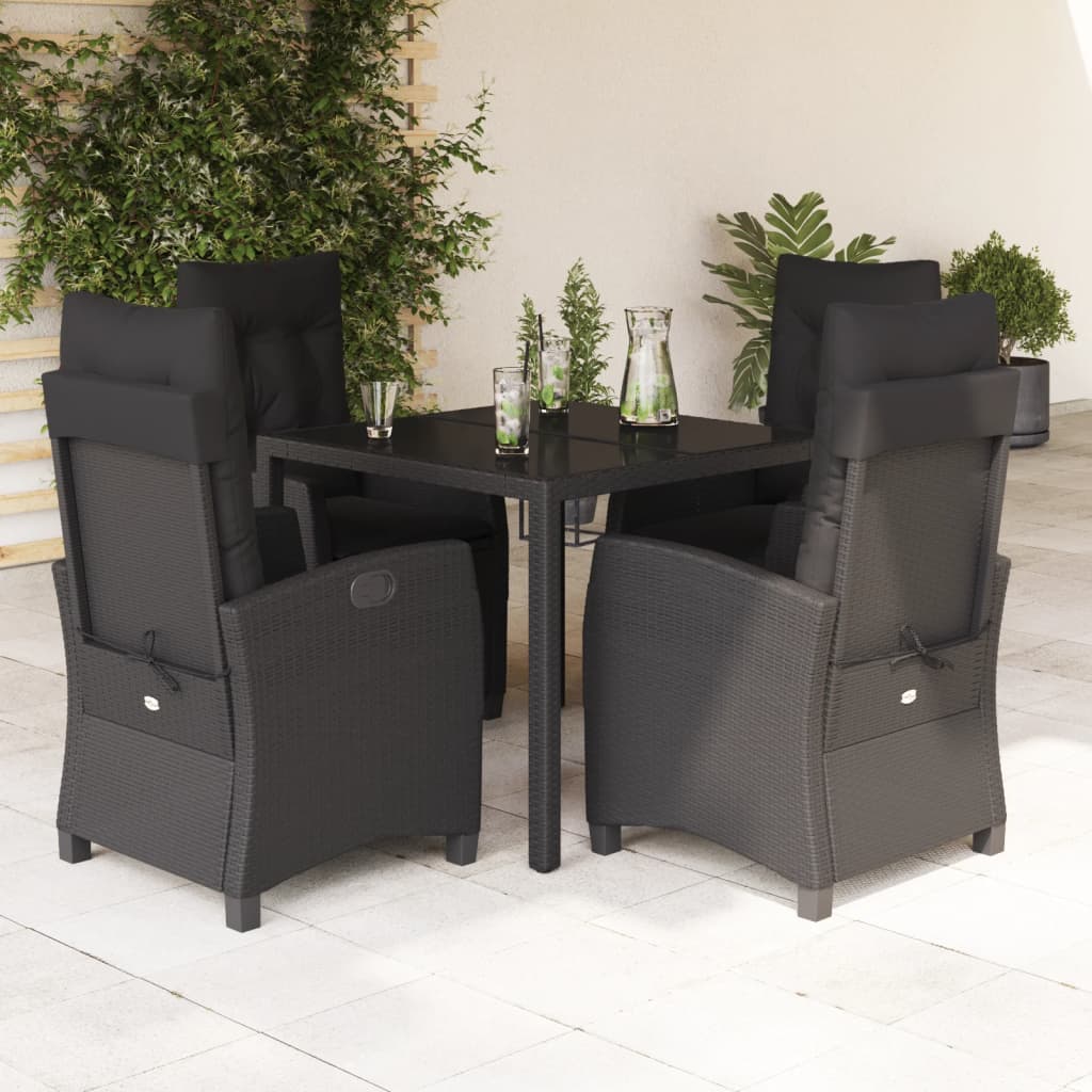 5-Delige Tuinset Met Kussens Poly Rattan Zwart 4 90 cm tafellengte