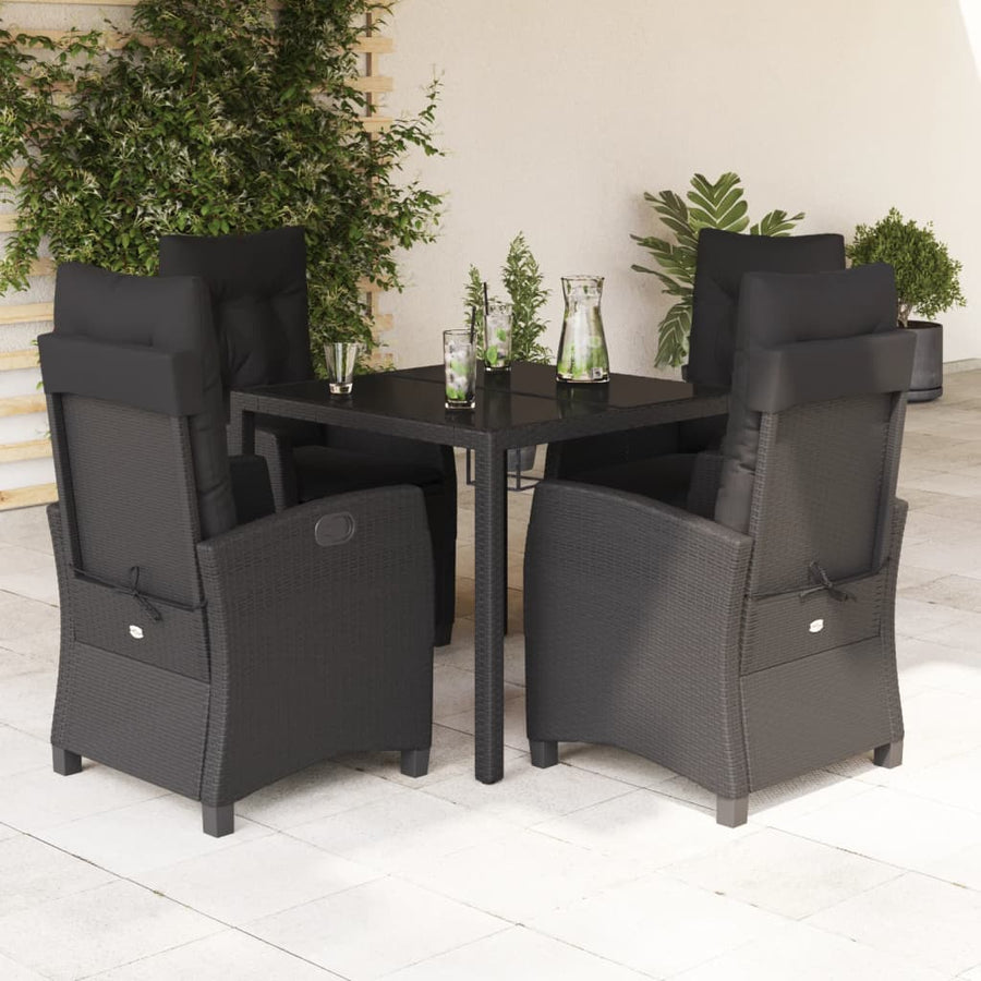 5-Delige Tuinset Met Kussens Poly Rattan Zwart 4 90 cm tafellengte