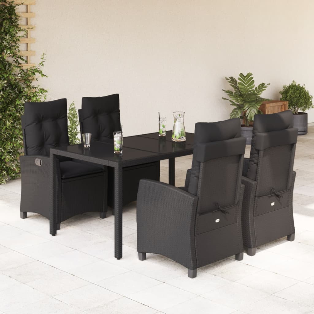 5-Delige Tuinset Met Kussens Poly Rattan Zwart