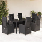 7-Piece Poly Rattan Garden Set with Cushions Black