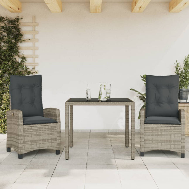 3-Delige Tuinset Met Kussens Poly Rattan Grijs