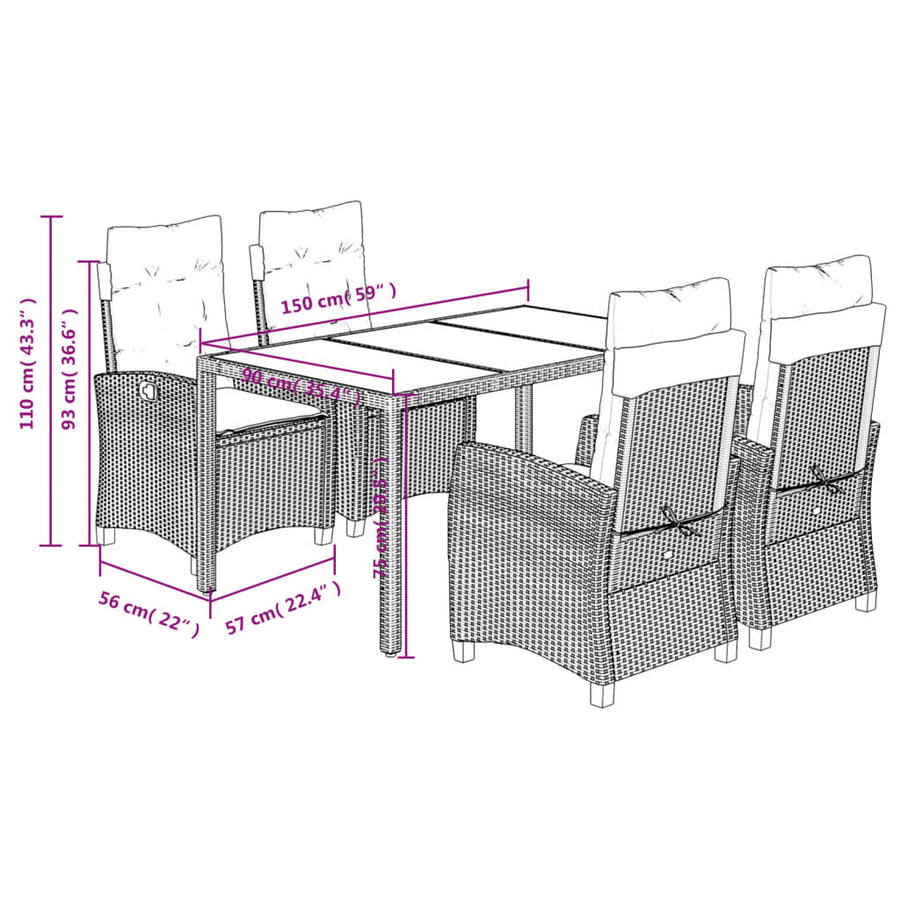 5-Delige Tuinset Met Kussens Poly Rattan Grijs
