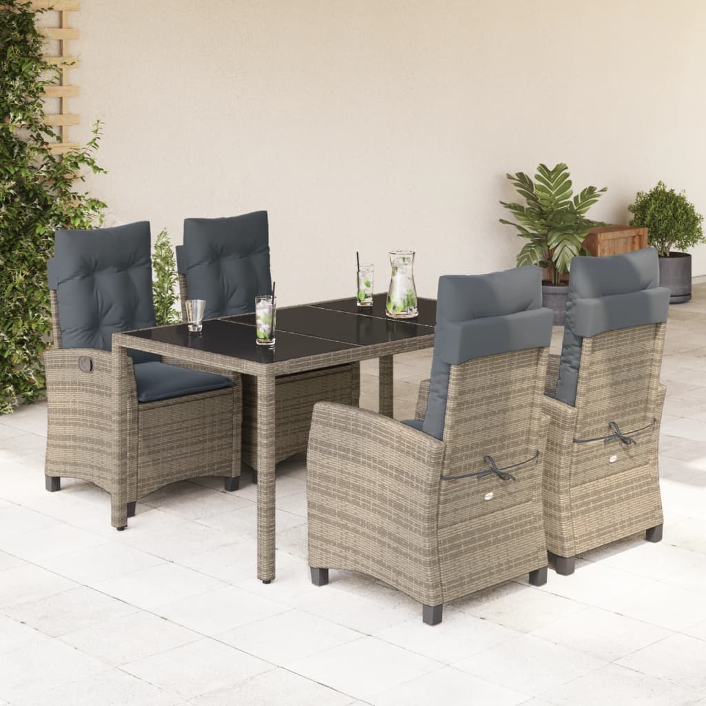 5-Delige Tuinset Met Kussens Poly Rattan Grijs