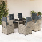 7-Piece Garden Set with Cushions Poly Rattan Grey