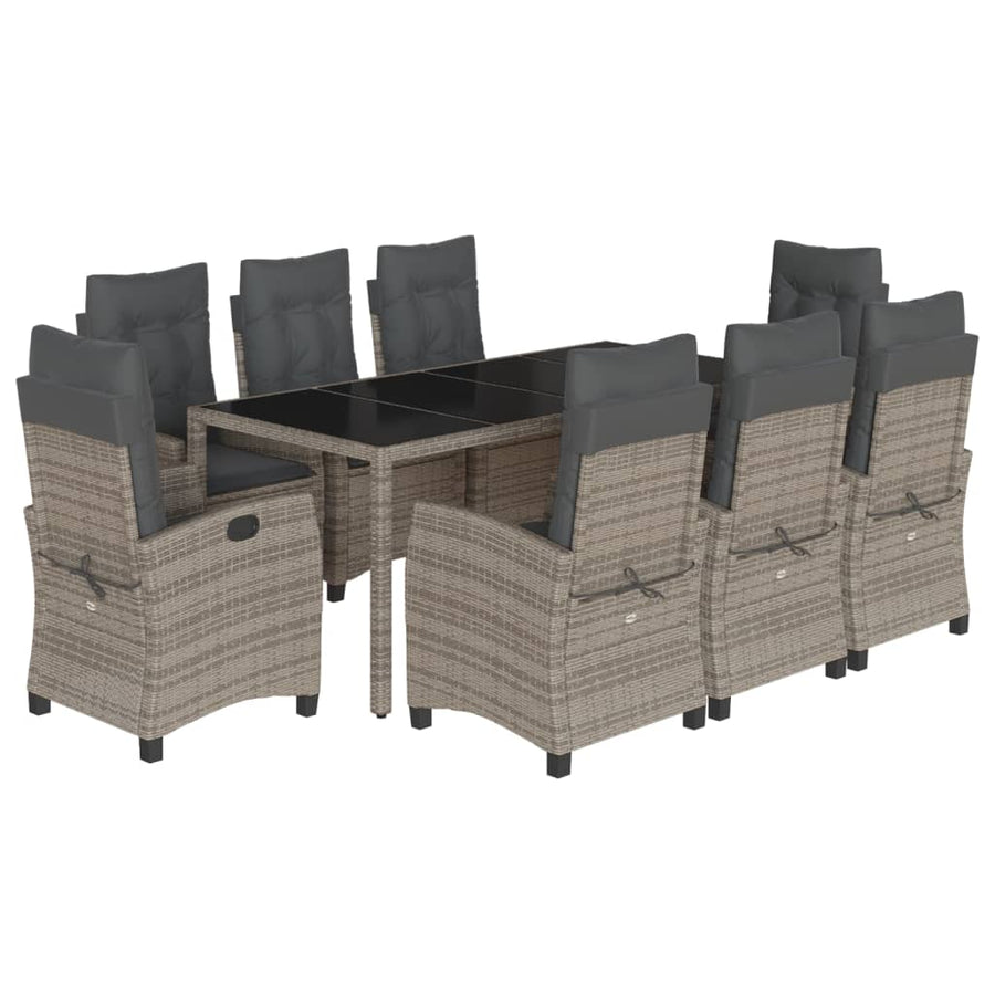 9-Delige Tuinset Met Kussens Poly Rattan Grijs