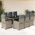 9-piece Garden Dining Set with Cushions Poly Rattan Grey