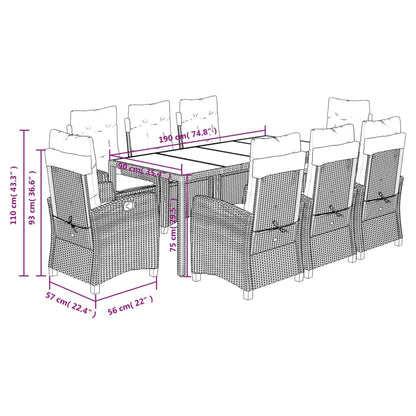 9-Delige Tuinset Met Kussens Poly Rattan Grijs