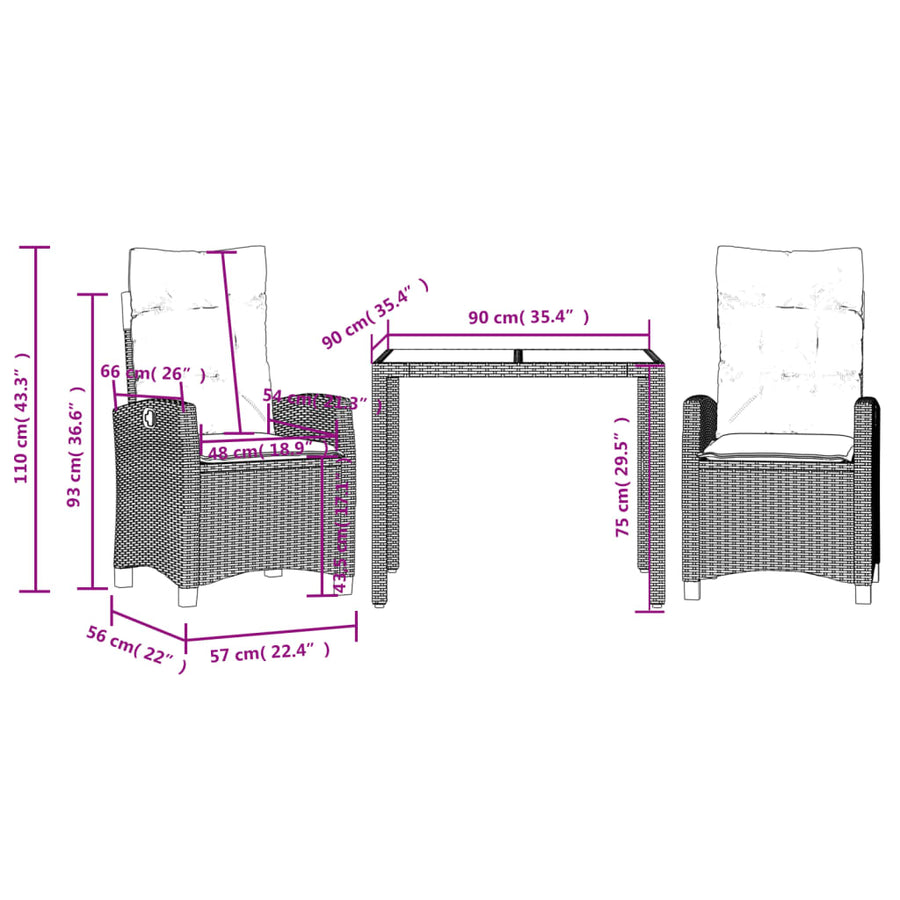 3-Delige Tuinset Met Kussens Poly Rattan Zwart