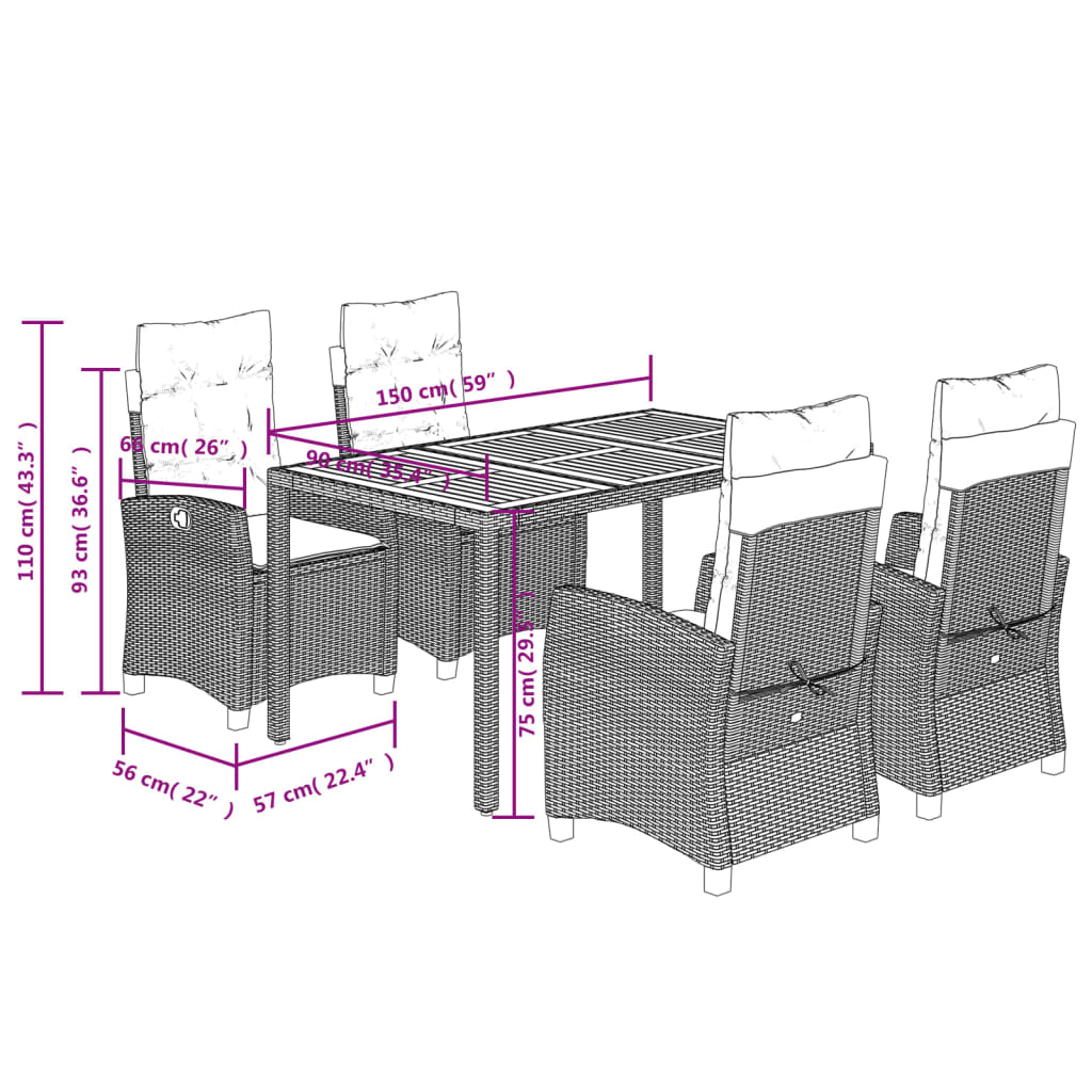 5-Delige Tuinset Met Kussens Poly Rattan Zwart
