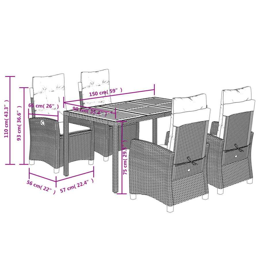 5-Delige Tuinset Met Kussens Poly Rattan Zwart