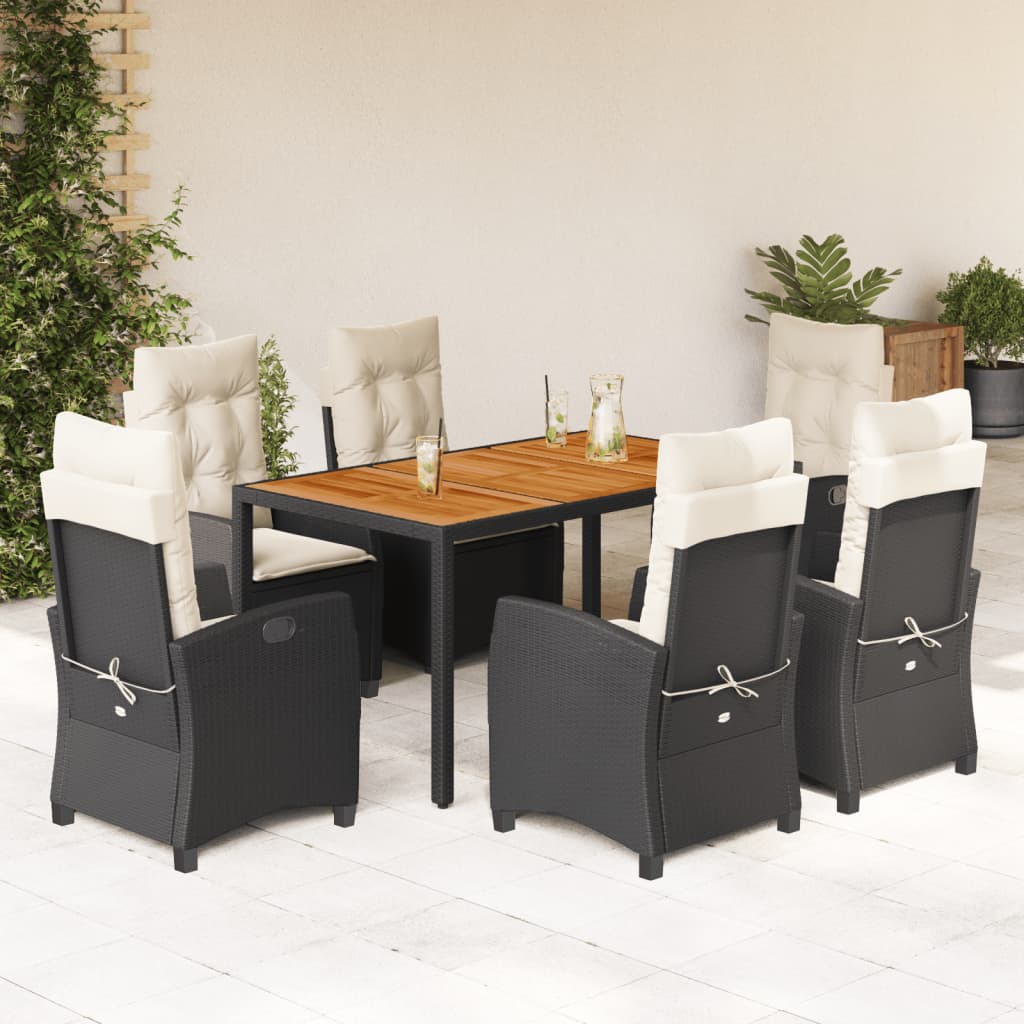 7-Delige Tuinset Met Kussens Poly Rattan Zwart