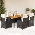7-delige Tuinset met kussens poly rattan zwart