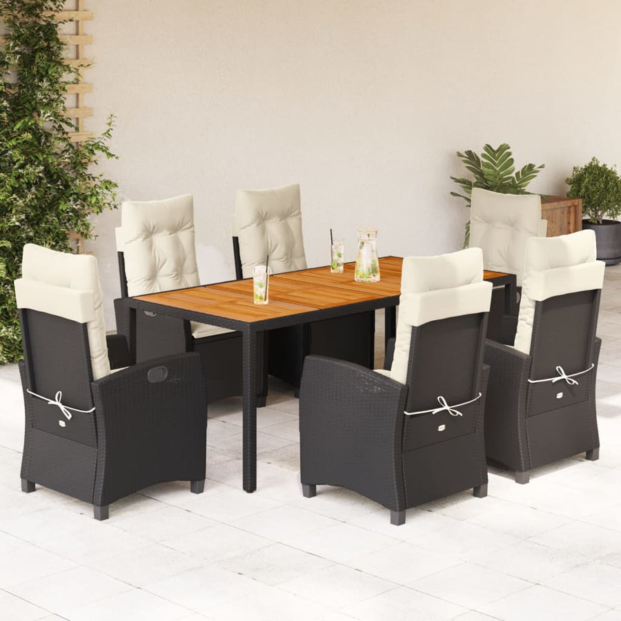 7-Delige Tuinset Met Kussens Poly Rattan Zwart 6 190 cm tafellengte