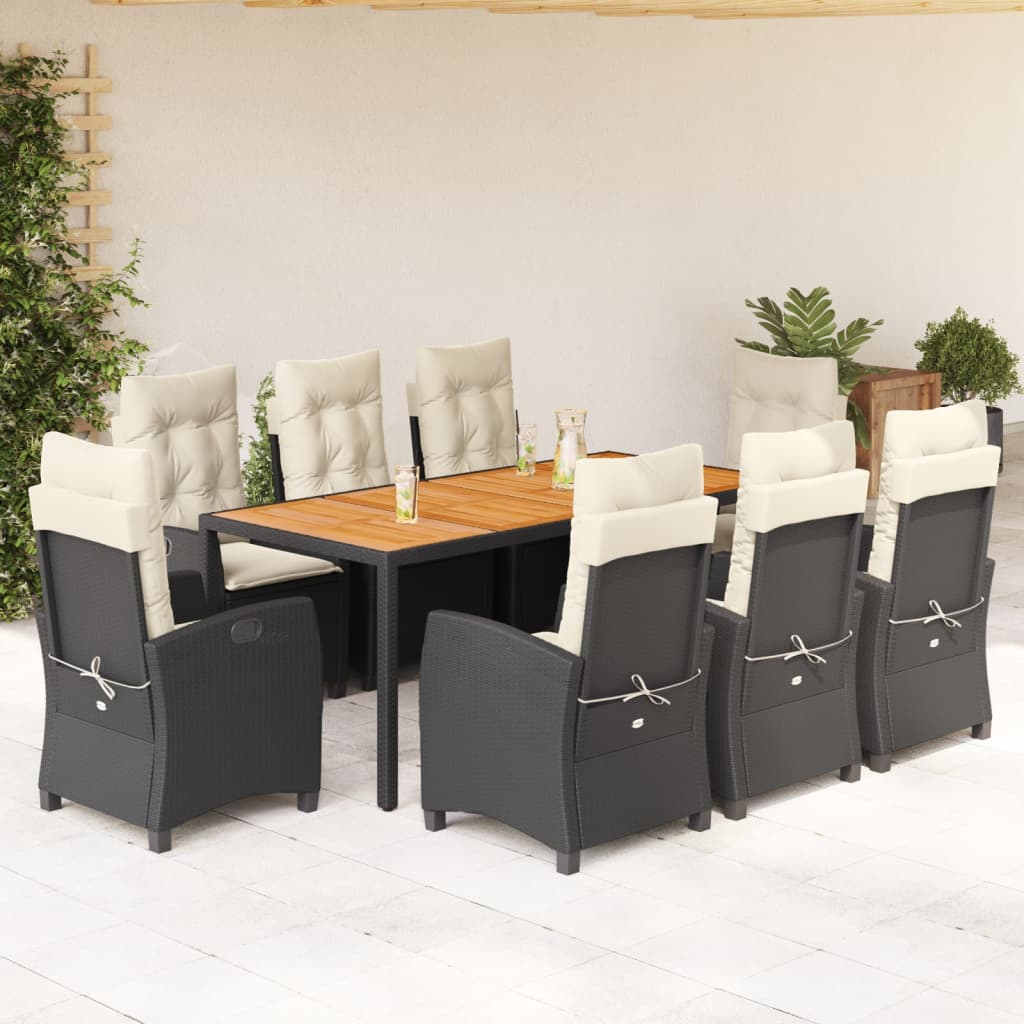9-Delige Tuinset Poly Rattan Zwart 8 190 cm tafellengte