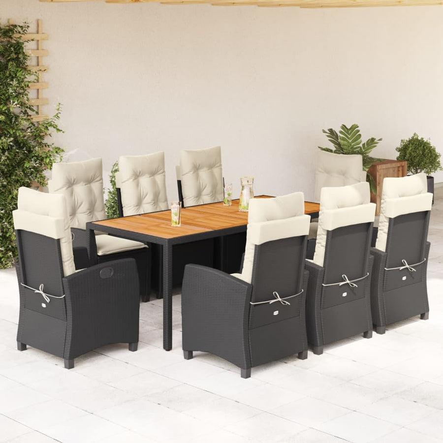 9-Delige Tuinset Poly Rattan Zwart 8 190 cm tafellengte