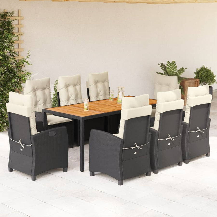 9-Delige Tuinset Poly Rattan Zwart 8 190 cm tafellengte