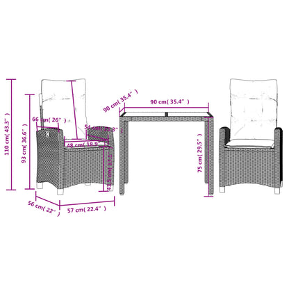 3-Delige Tuinset Met Kussens Poly Rattan Zwart