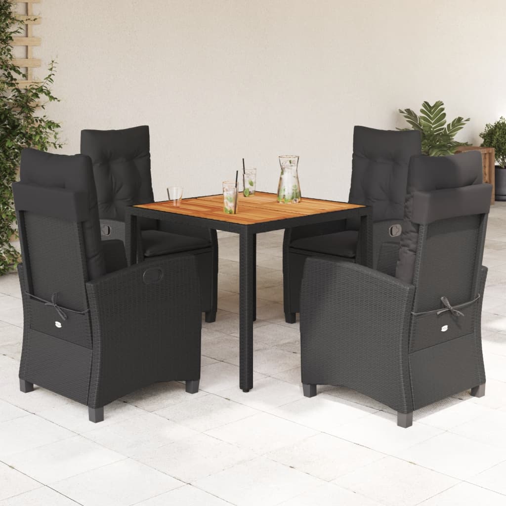 5-Delige Tuinset Met Kussens Poly Rattan Zwart