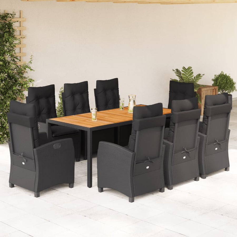 9-Delige Tuinset Poly Rattan Zwart 8 190 cm tafellengte