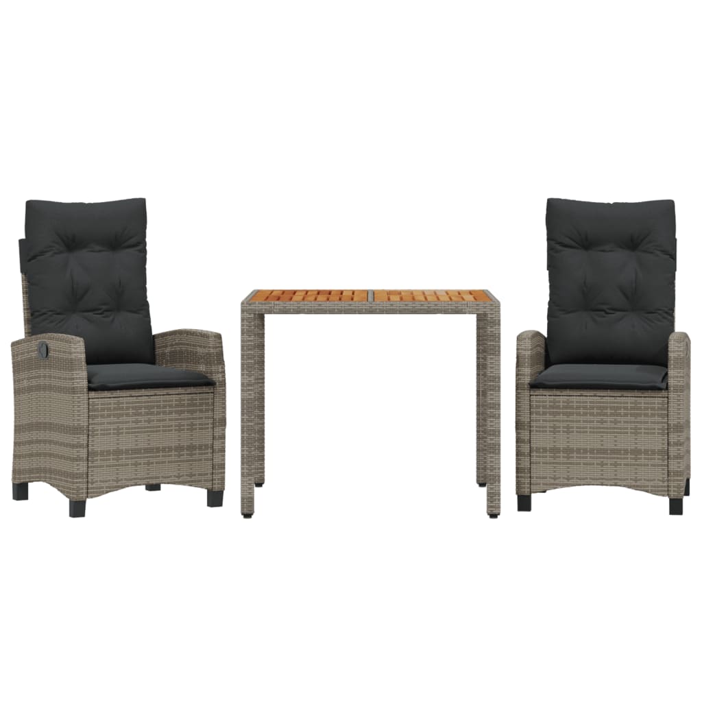 3-Delige Tuinset Met Kussens Poly Rattan Grijs