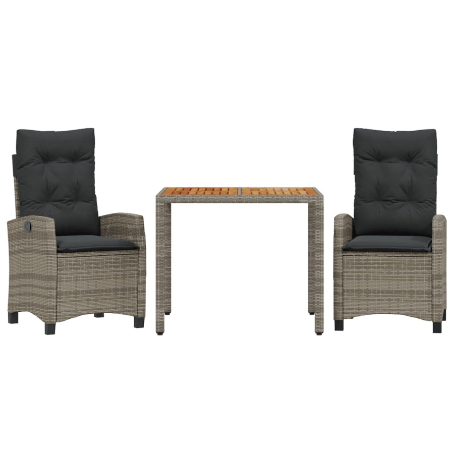3-Delige Tuinset Met Kussens Poly Rattan Grijs