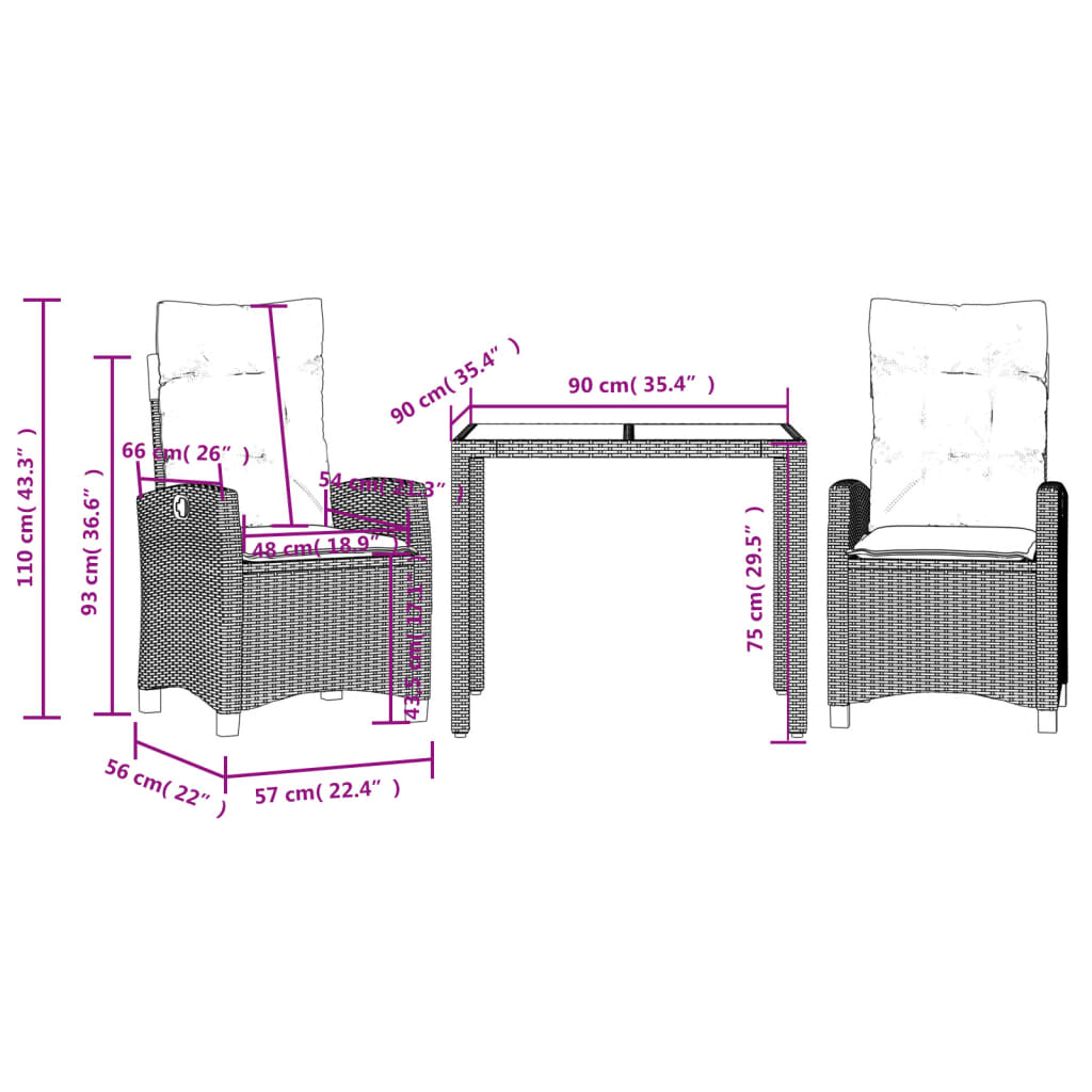 3-Delige Tuinset Met Kussens Poly Rattan Grijs
