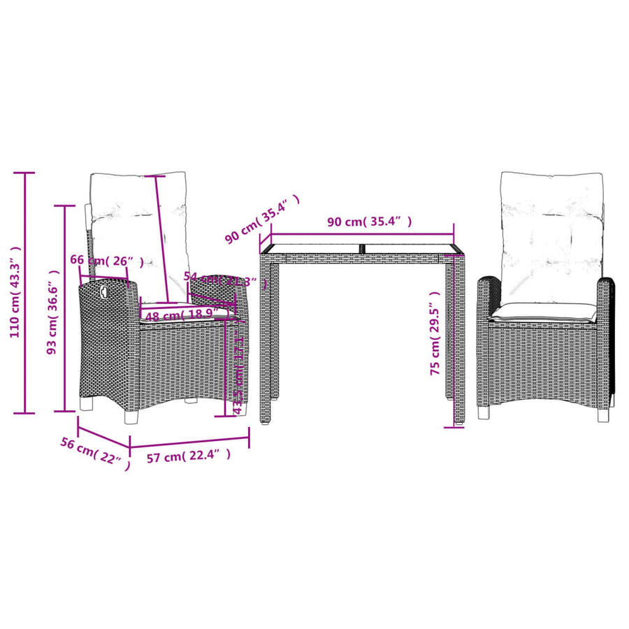3-Delige Tuinset Met Kussens Poly Rattan Grijs