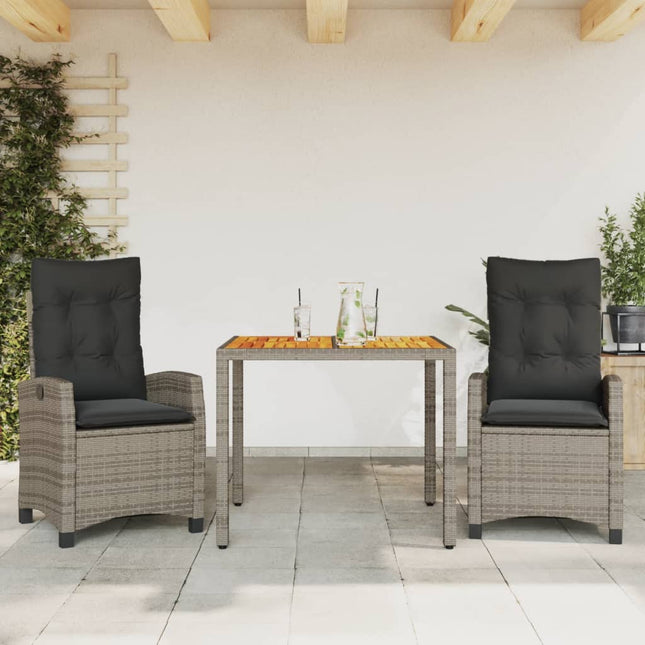 3-Delige Tuinset Met Kussens Poly Rattan Grijs