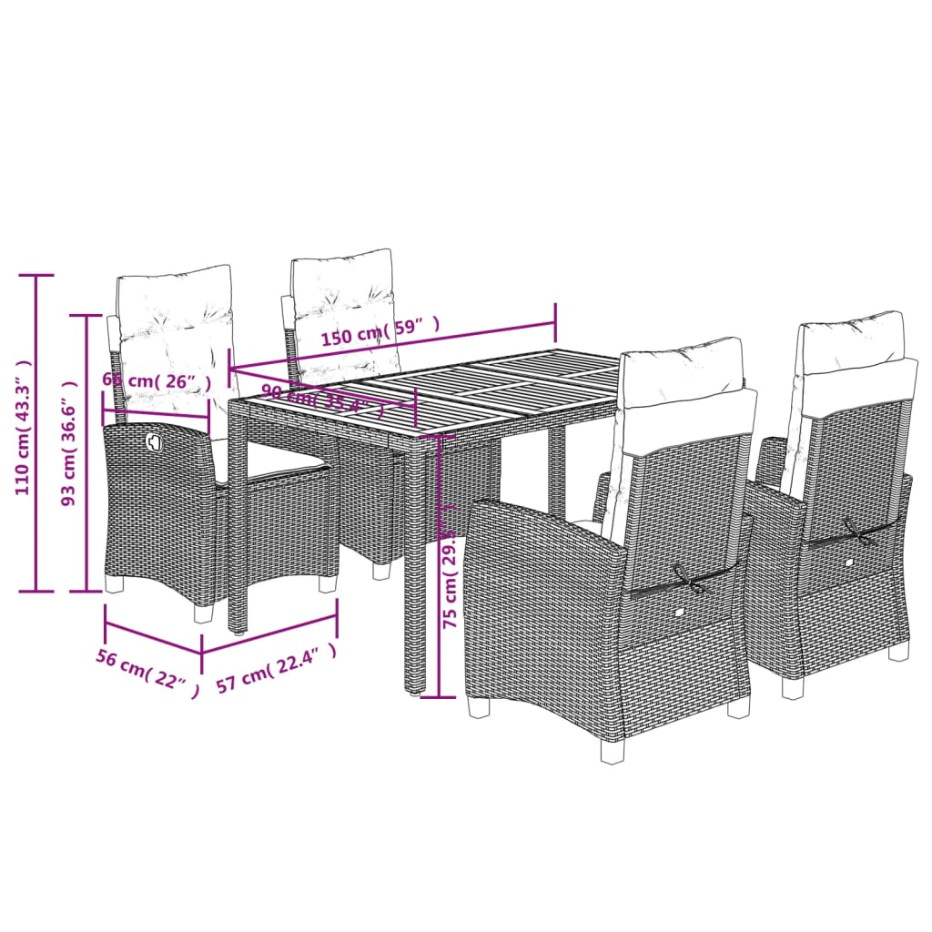 5-Delige Tuinset Met Kussens Poly Rattan Grijs