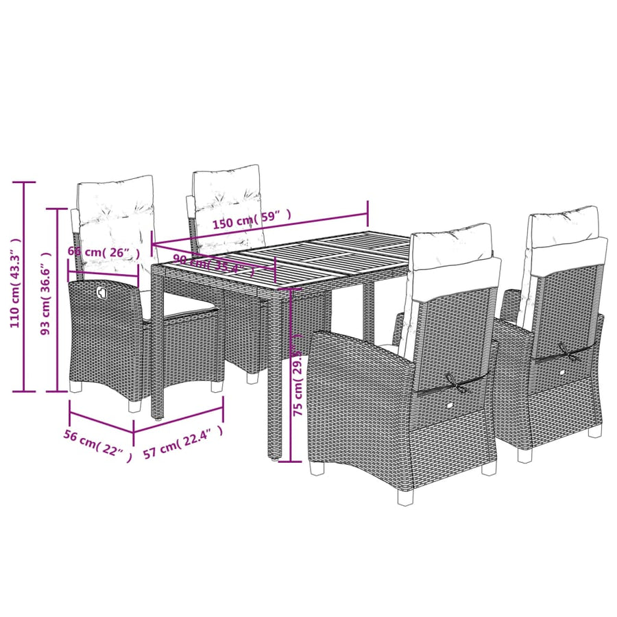 5-Delige Tuinset Met Kussens Poly Rattan Grijs