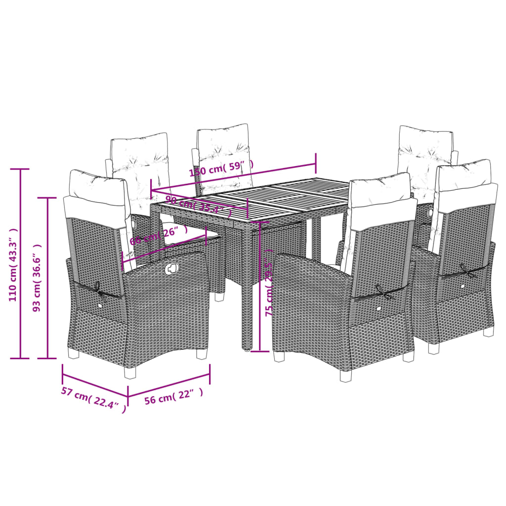 7-Delige Tuinset Met Kussens Poly Rattan Grijs