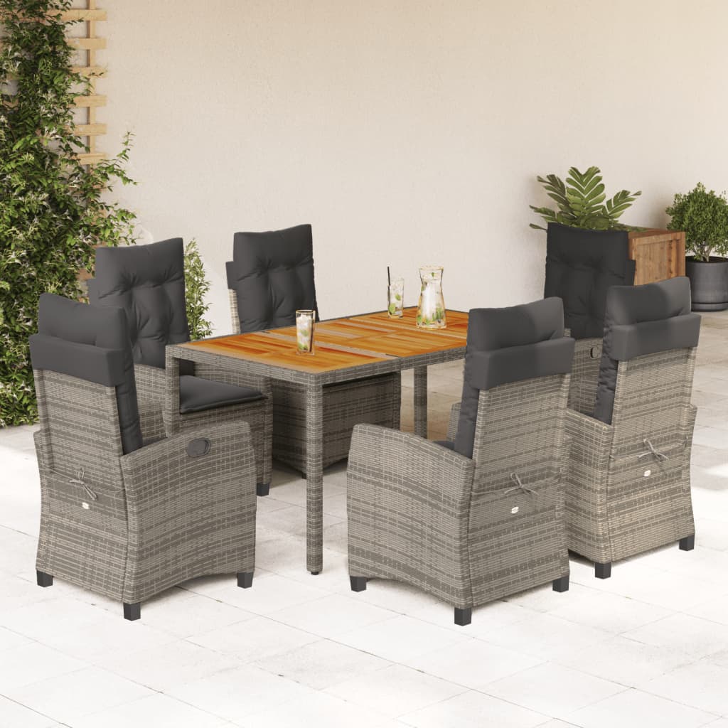 7-Delige Tuinset Met Kussens Poly Rattan Grijs