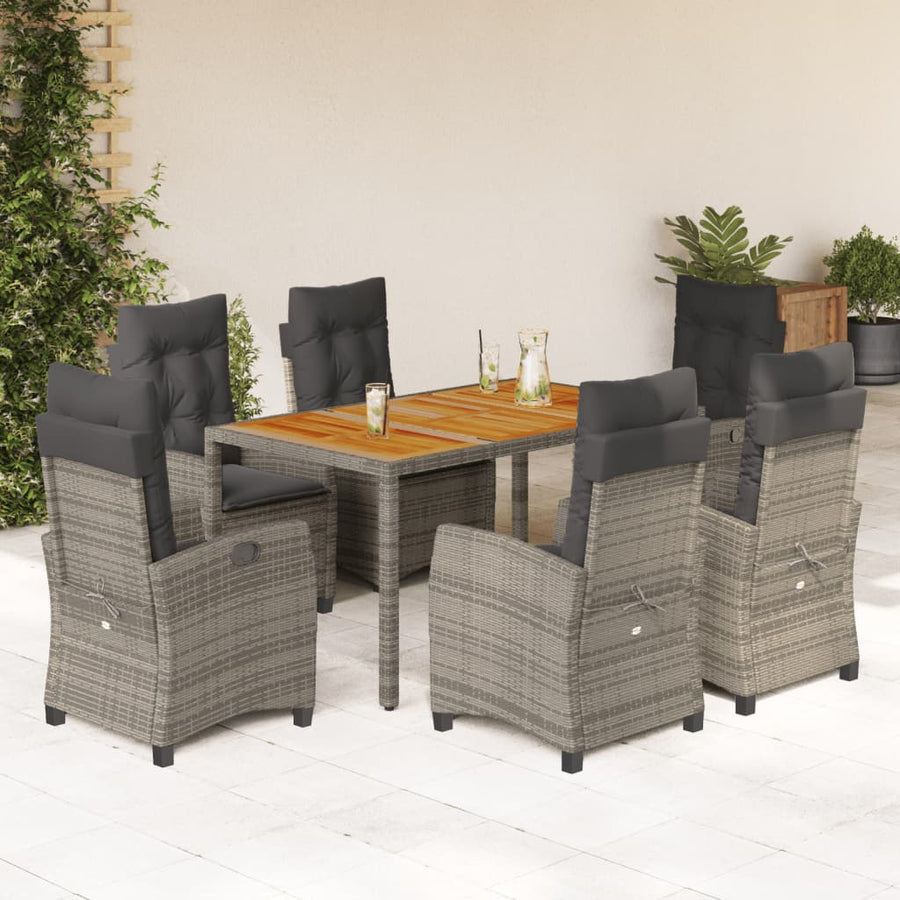 7-Delige Tuinset Met Kussens Poly Rattan Grijs