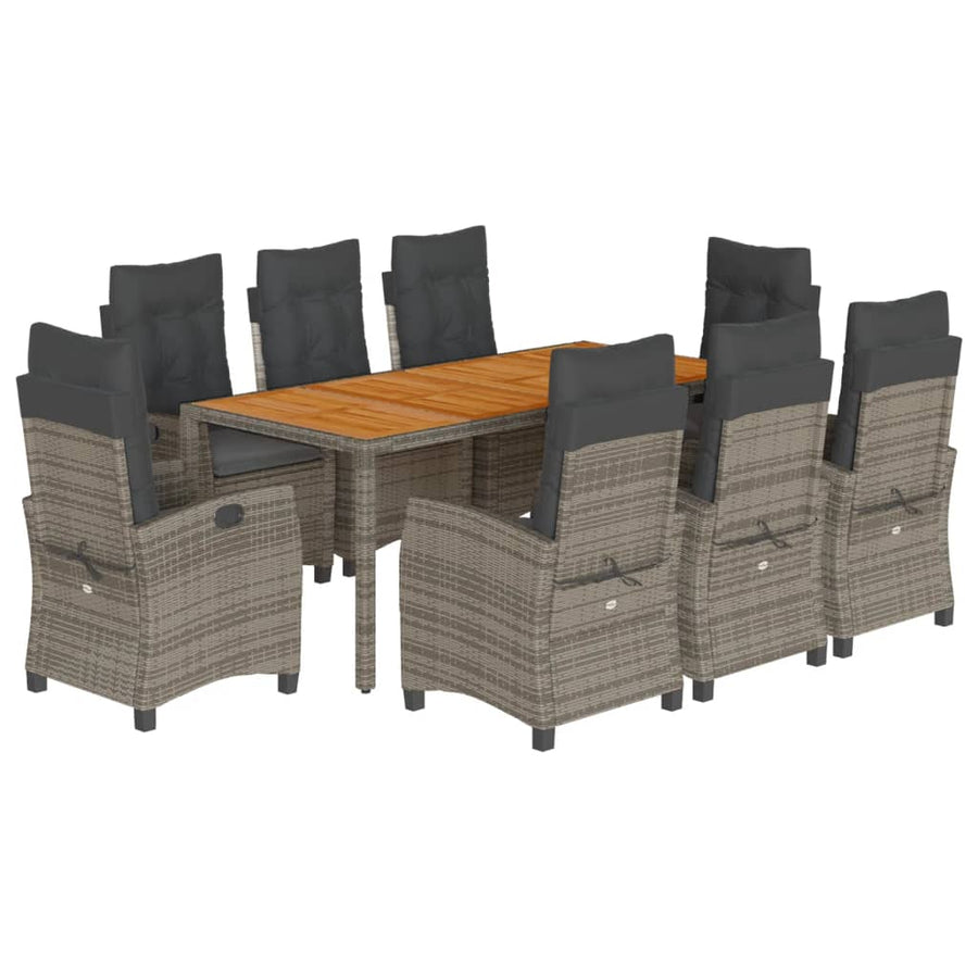 9-Delige Tuinset Met Kussens Poly Rattan Grijs