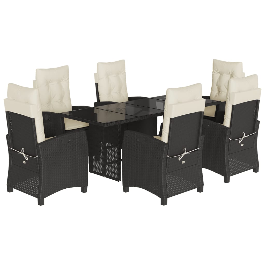 Tuinset met kussens poly rattan 7 Zwart en crème Zonder voetensteun