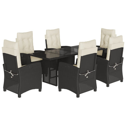 Tuinset met kussens poly rattan 7 Zwart en crème Zonder voetensteun