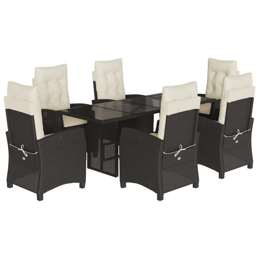 Tuinset met kussens poly rattan 7 Zwart en crème Zonder voetensteun