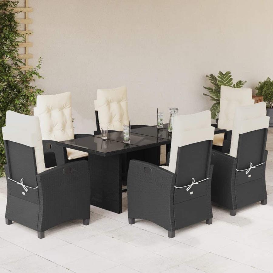 Tuinset met kussens poly rattan 7 Zwart en crème Zonder voetensteun
