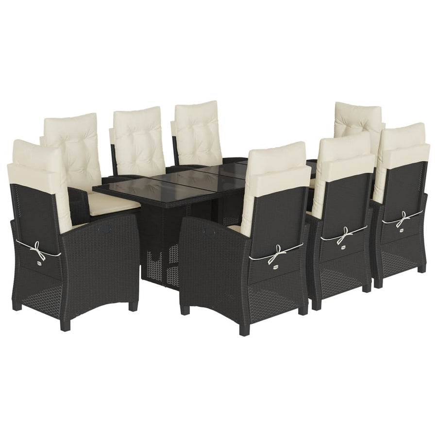 Tuinset poly rattan 9 Zwart en crème Zonder voetensteun